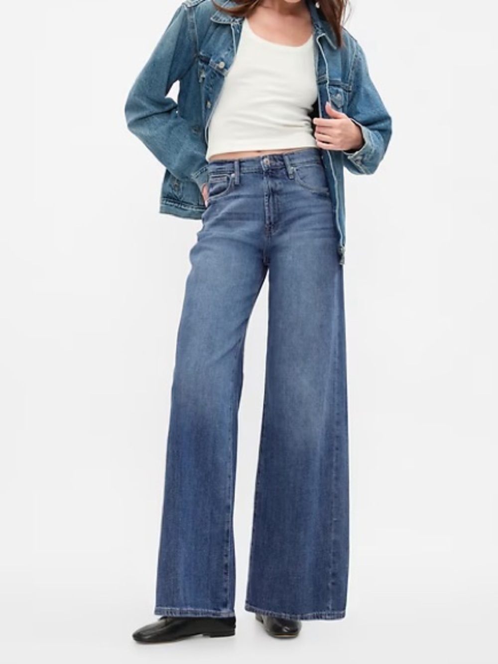 {GAP} "High Rise Wide Leg" Blue Baggy Loose Relaxed Jeans WJ547